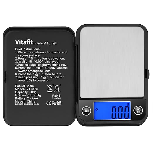 Vitafit 500g Digital Pocket Scale,High Accuracy Assured by Scale Professional Factory Since 2001, Gram Scale 0.01g for Multifunction: Lab,Food, Kitchen,Coffee,Jewelry; Black by Vitafit
