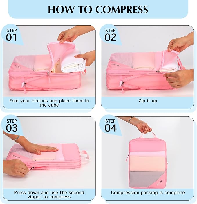 PFEYRPK Lightweight Compression Packing Cubes for Suitcases, Compressible Expandable Travel Packing Organizer with Clear Toiletries and Backpack Bag, Travel Essentials for Carry on Luggage 7 Set - Image 3