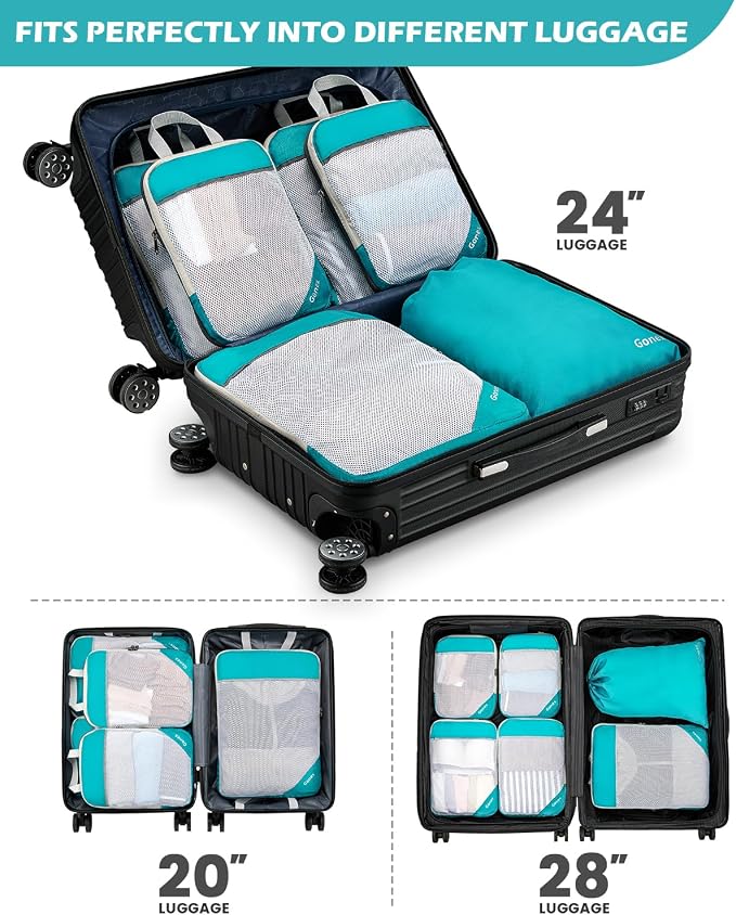 Gonex Compression Packing Cubes for Travel, Mesh Bags Luggage Organizers | Set of 4/5/6/7/10 for Essentials, Extensible, Fits 20"Carry-on Suitcases, See-through Mesh, Double Zipper Compression - Image 7