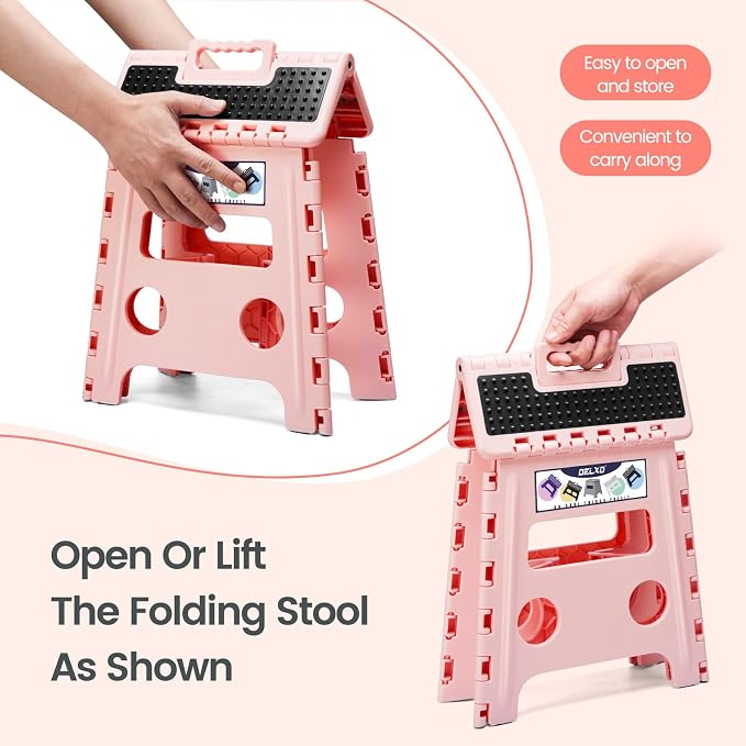 Delxo Folding Step Stool 13 Inch,300 Lbs Step Stool for Adults Pink | Foldable Step Stool 13",Non-Slip Foot Stools with Handle,Lightweight Collapsible stools for Kitchen,Bathroom,Bedroom,Garden - Image 6