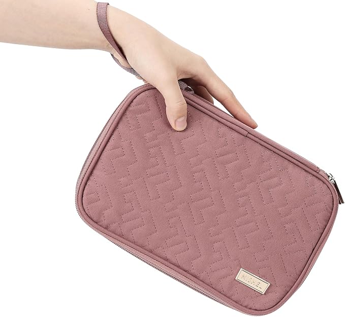 NISHEL Electronics Travel Organizer Cord Case, Charger Cable Tech Bag | Double-layer bag keeps chargers, cables, flash drive, and small tech essentials organized for trip, Large, Rose-wood - Image 3