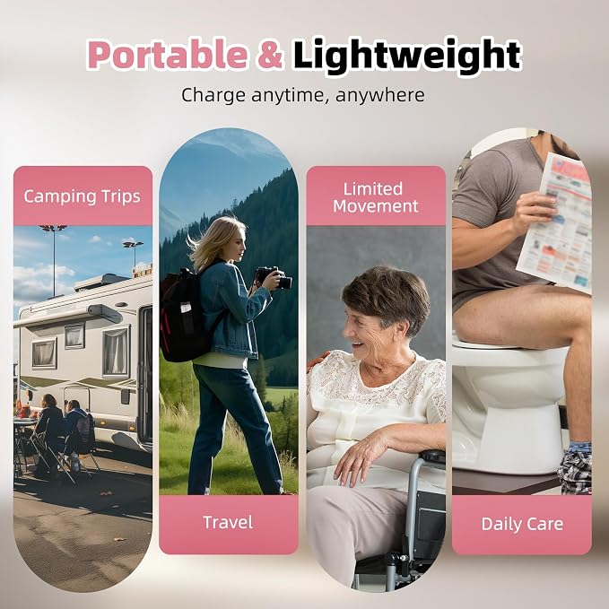 Hibbent Portable Bidet for Travel, High Pressure Handheld Electric Sprayer, Rechargeable Travel Bidet for Women & Men, Personal Hygiene Cleaning, Soothing Postpartum Care, Pink - Image 7