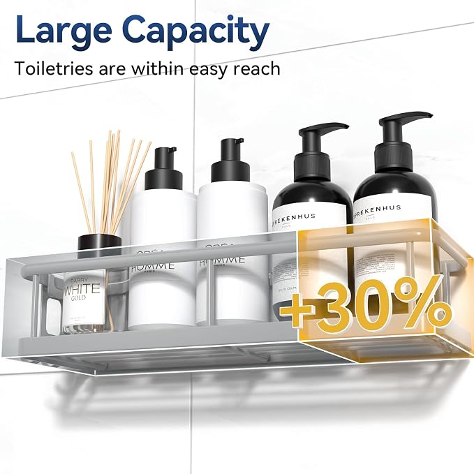 Shower Caddy Adhesive, Rustproof Shower Organizer, Large Capacity Shower Shelves for Inside Shower, No Drilling Bathroom Organizers and Storage for Home Decor （2 Pack Grey） - Image 2