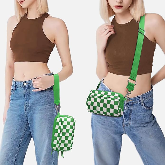 FODOKO Wristlet wallets for Women RFID crossbody bags with 4 Zippers | Checkered quilted nylon with credit card slots, cell phone organizer, and coin purse for travel and everyday carry - Image 2