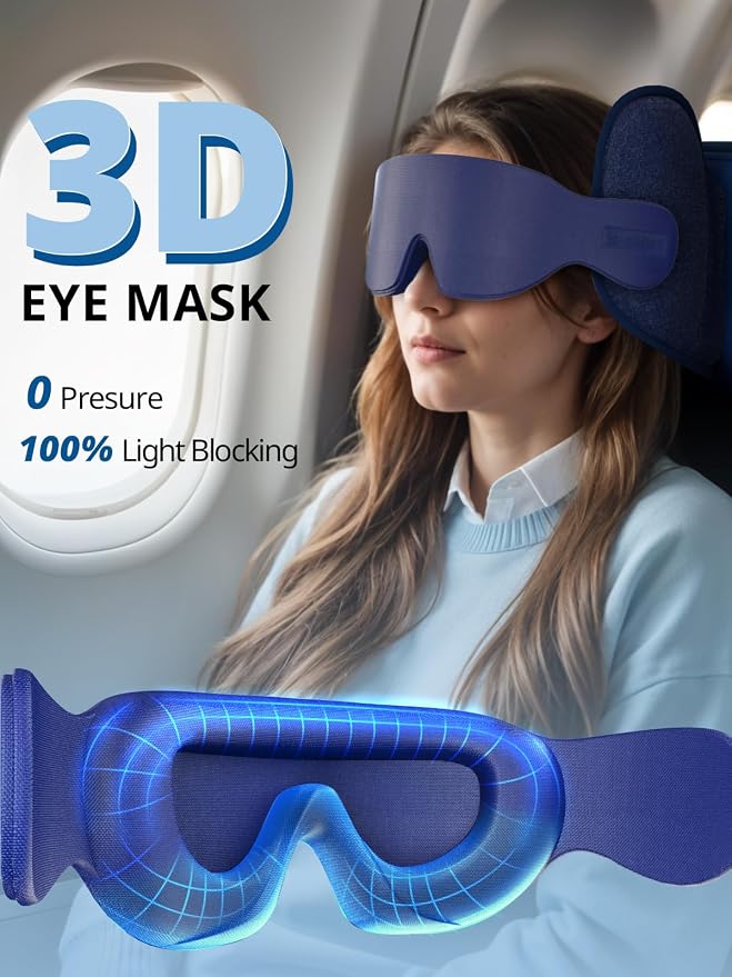 Travel Pillow fit Various Heights, Aiplane Sleep Stable Support | Seat Strap System, 360° Headrest Airplane Pillow for Long Flight, Stop Bobblehead, 3D Eye Mask, Travel Essential, Royal Blue - Image 5