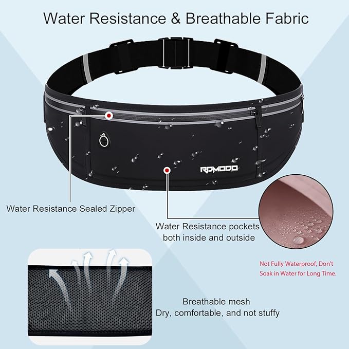 Slim Running Belt, Water Resistant Fanny Pack for Women Men, Black | 3 Pockets, Phone Holder for Running Walking Cycling, Adjustable & Reflective, Waist Bag for iPhone 17 16 15 Pro Max Samsung - Image 5