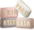 Preppy Makeup Bags Chenille Letter Stuff Bag Nylon Cosmetic Pouch Cases with Zipper for Women Travel Toiletry(Apricot Color,Classic,4 Pcs) by Cunno