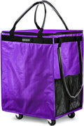 (Medium,Violet) Reusable Grocery Bag on Wheels, 70L Foldable Rolling Tote, Extra Storage for Shopping, Zipper Clouser Shopping Carts for Groceries, Laundry, Camping, Moving, 4 Heavy Duty Wheels | 70L Extra Storage for Shopping, Zipper Clouser Shopping ... by EROBSKJ