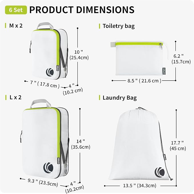 Cipway Compression Packing Cubes Set (White 6pcs) | Ultralight Travel Cube Organizers for Carry-On Luggage, Suitcase & Backpack Travel Essentials - Image 5