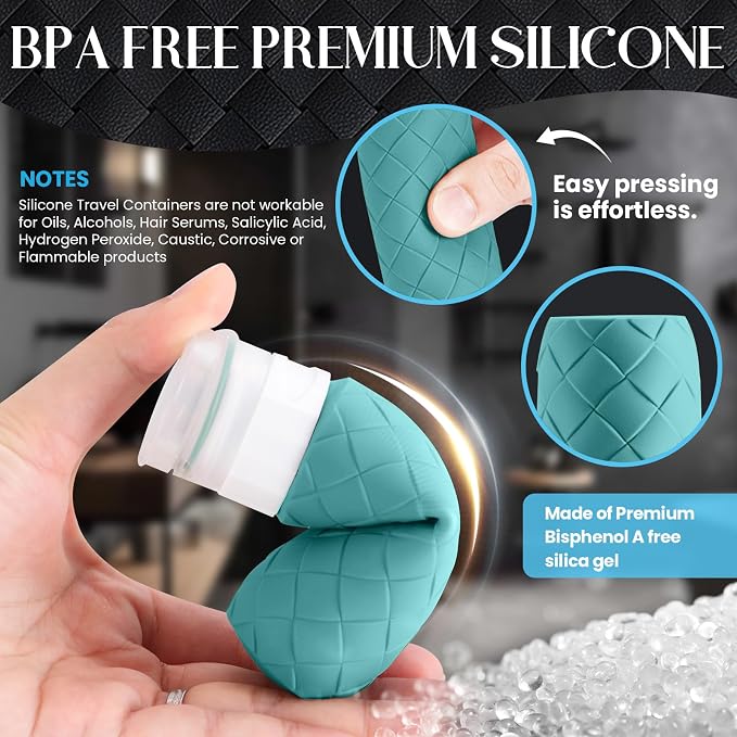 Silevoler Travel Bottles for Toiletries, TSA-Approved Travel Size Container | Woven Pattern BPA Free Silicone Leak Proof Refillable Liqus Shampoo And Conditioner Essentials Toiletry Bottles(Mint Greeen) - Image 4