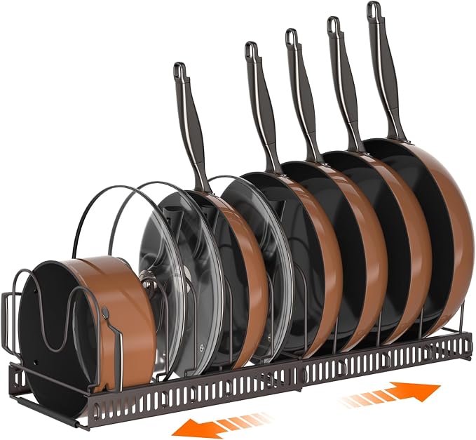 MUDEELA Expandable Pot Pan Lid Organizers inside Cabinet, 10 Divider-Bronze | Expandable 11.8–22.9", 10 Adjustable Divider, Tool-Free Assembly, Non-Slip, Scratch-Proof, For Pan Lid Cutting Board Bakeware by MUDEELA