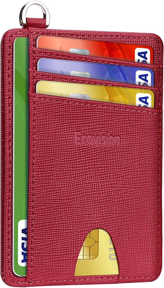 Slim Minimalist Front Pocket Wallet, RFID Blocking Credit Card Holder Wallet with Detachable D-Shackle for Men Women by Ecovision