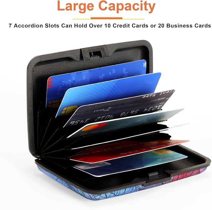 Mayski Credit Card Holder for Women RFID Blocking Wallet, Colorful Leaves | Card Wallets for Women Small Mini Business Metal Accordion Aluminum Alloy Hard Case for Men - Image 4