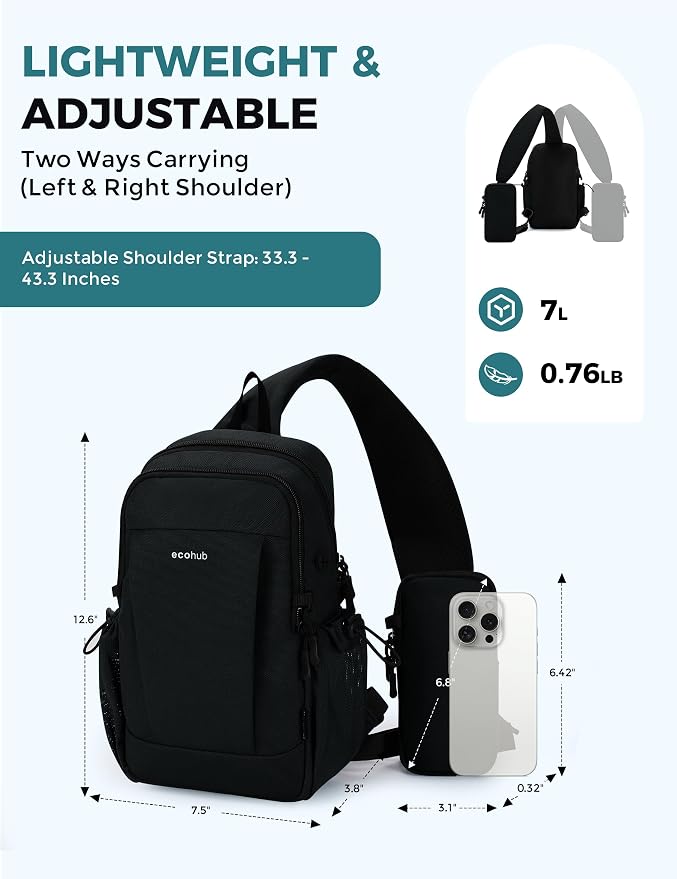 ECOHUB Anti-Theft Crossbody Bag Men Women RFID Blocking Lightweight Sling Backpack Water Resistant for Travel Hiking Outdoor - Image 2
