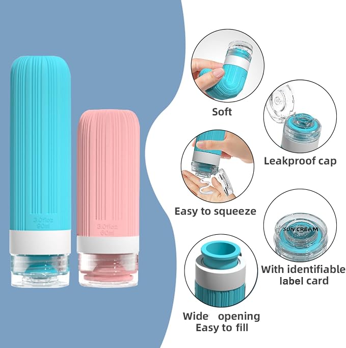 Vitog 16 Pack Travel Bottles Set, TSA Approved Silicone Toiletry Containers for Shampoo & Conditioner, Leak Proof Refillable Traveling Size Liquid Containers, Travel Essentials Toiletry Bottles - Image 3