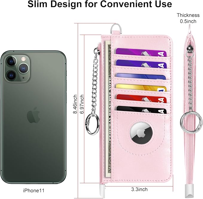 RFID Blocking Slim Credit Card Holder Wallet with Zipper Money Pocket & Keychain, Slim Airtag Wallet for Men Women - Image 10