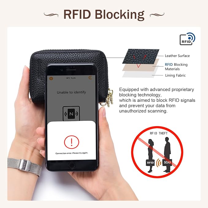 imeetu Rfid Credit Card Holder, Businese Card Case, Wallet for Women Men | Genuine Leather Card Wallet with id Window, Keychain & Double Zipper, Water-resistan Small Wallet with Gift Box, Daily Travel - Image 2
