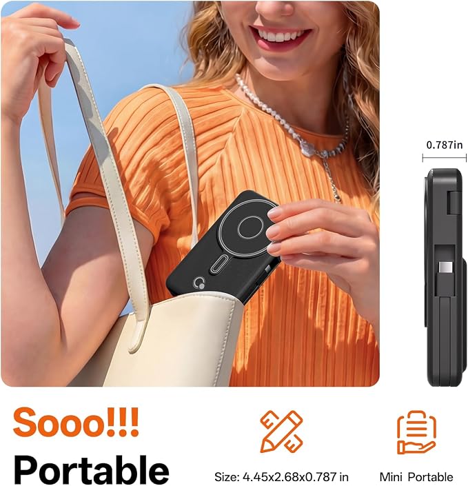 Q Magnetic Wireless Portable Charger 10,000mAh, Travel Essentials Power Bank with Built-in Cables & Foldable Stand, External Battery Pack Compatible with iPhone 17/16/15/14/13/12, Apple Watch - Image 6
