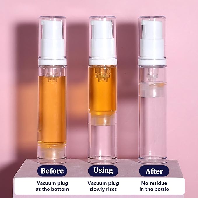 4 Pcs Empty Airless Pump Bottles, Refillable Clear Travel Pump Bottle | Lotion Container Vacuum Cosmetic Container Press Pump Bottle for DIY Foundation Gel Lotion Moisturiser Shampoo Toiletry(10ml) - Image 3