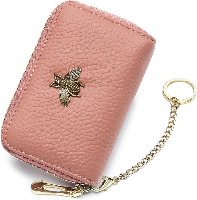 imeetu RFID Credit Card Holder, Small Card Wallet Women, Leather Card Case | Genuine Leather Women's Card & id Cases, Change Coin Purse with Zipper Keychain id Window, 20 Colors & 3 Styles, Daily, Gifts by imeetu