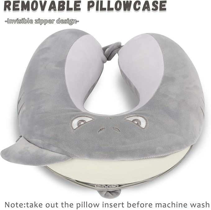 Travel Pillow, Kids Travel Pillow with Sleep Eye Mask Soft Memory Foam Kids Neck Pillow for Boys & Girls, Travel Accessories for Car Airplane Traveling - Shark - Image 4