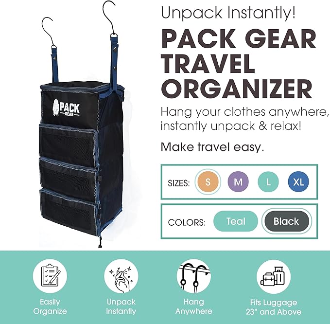 Hanging Carry-On Organizer - Our Standard Hanging Luggage Organizer Fits Any Carry On - Our Packing Cubes For Travel Use Mesh Windows to Make Finding Clothes Easy (Black, S) - Image 2