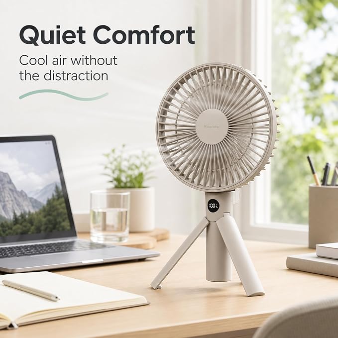 Quiet Handheld Camping Fan, Portable Fan Rechargeable, 12H Battery Life | 3000mAh battery powered hand held fan with USB-C charging, digital display, 4 speeds and quiet airflow for camping and travel - Image 9