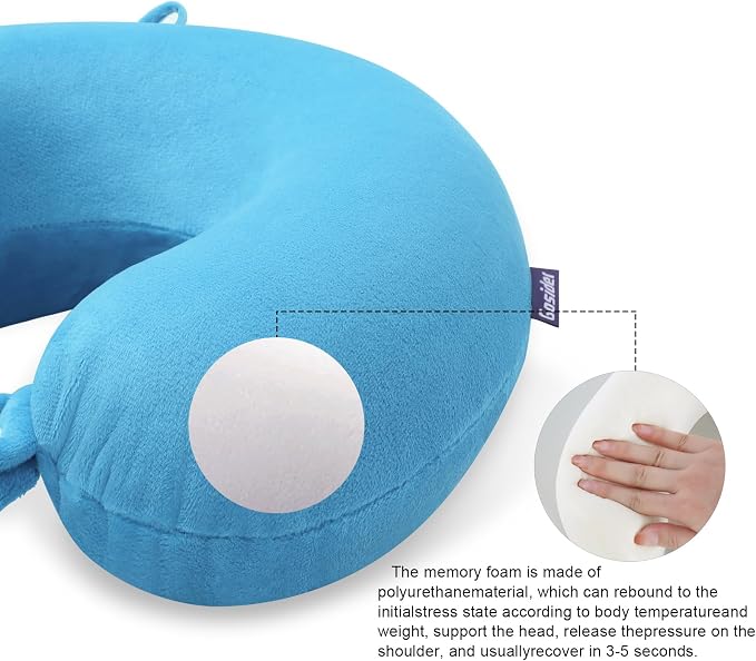Neck Pillow for Travel Comfortable Travel Pillows U Shape Memory Foam Airplane Pillow Support Neck and Head Portable Neck Pillows Suitable for Airplane, Trains, Self-Driving Cars, Lake Blue Color - Image 5
