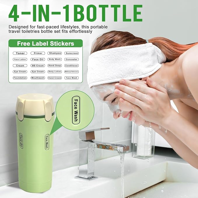 4 in 1 Travel Dispenser,4 Pack 30ML Travel Bottles for Toiletries,Refillable, Leak Proof and Portable,Suitable for Storing Shampoo, Shower Gel, Suitable for Travel, Camping (Green) - Image 3