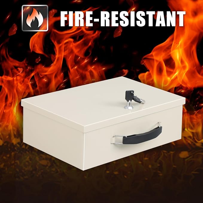 xydled Fire Resistant Safe Fire Safe Box with Key Lock for Home Office Security Storage for Valuables Documents,13.2"x 11"x 5.1" Inch,White - Image 6