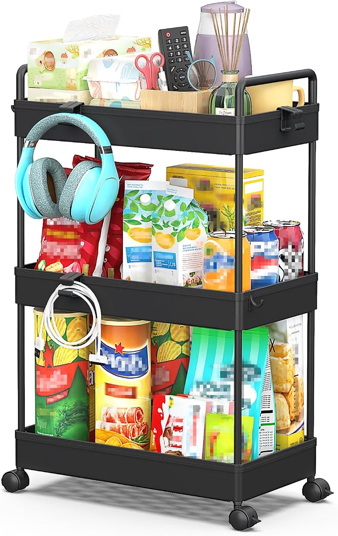 SOLEJAZZ 3 Tier Slim Rolling Storage Cart Organizer with Wheels, Black | Utility cart for bathroom, laundry, bedside, dorm&narrow spaces. Fits craft, nail, makeup, snack, art, diaper&baby essentials - Image 8