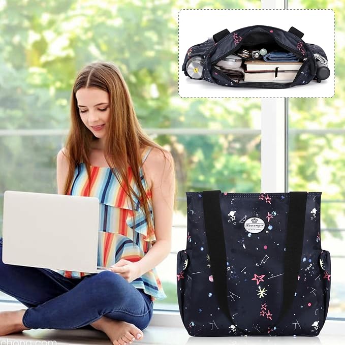 HUA ANGEL Floral Tote Bag - Casual Shoulder Bag Daily Tote Bag with Zipper Gym Travel Shopping Work Handbag for Women - Image 2