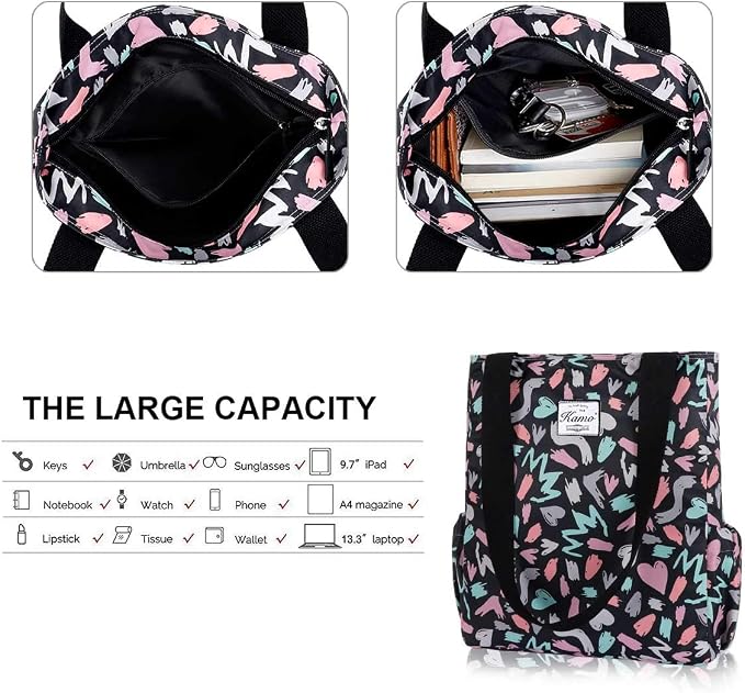 KAMO Floral Tote Bag - Waterproof Lightweight Handbags Travel Shoulder Bag for Hiking Yoga Gym Swimming Travel Beach - Image 5
