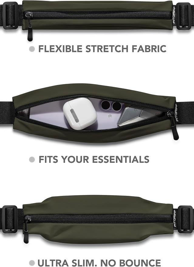 Fitgriff® Running Belt V2 for Men & Women - Slim Fanny Pack, Phone Holder for Jogging, (Fits All Cell Phones) - Money Belt, Runners Waist Pouch (Army Green, One Size (Waist 24.4 – 43.3 inches)) - Image 2
