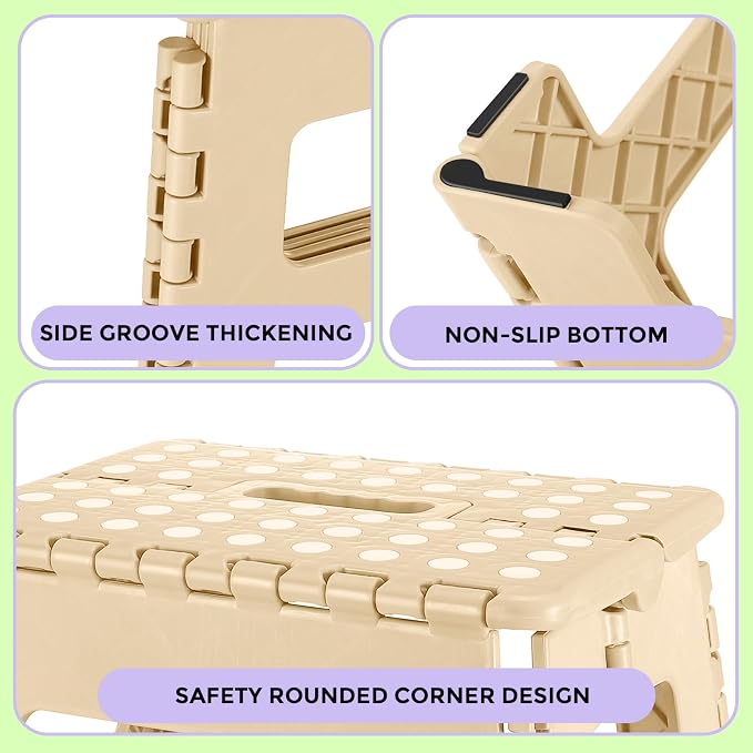 Dyforce Kids Step Stool 9 Inch, 300lbs Folding Step Stool for Toddler | Step stool for Khaki,Anti-slip Heavy Duty with Handle, Lightweight Foldable Foot Stool for Bathroom Kitchen Bedroom Outdoor - Image 3