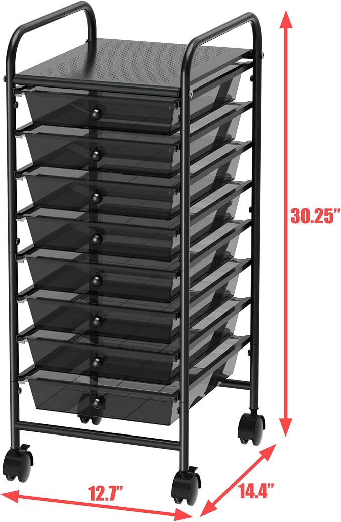 Simple Houseware 8 Drawers Rolling Utility Cart Art Craft Storage, Black | 1-Column, 30.25" Height, Lockable Wheels, for School, Office, Art Craft, and Paper Storage - Image 3