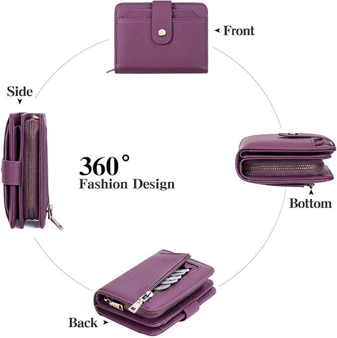 GAEKEAO Small Leather Credit Card Holder Wallets for Women RFID Blocking Bifold Wallet Zipper Pocket with Removable ID Window - Image 3