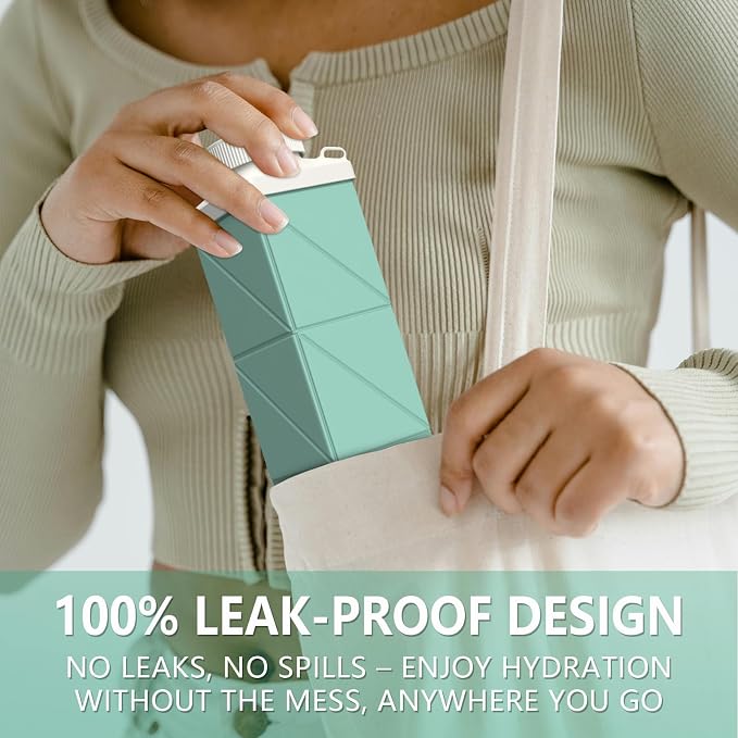 Collapsible Water Bottles, 24 oz (720 ml), Portable Travel Water Bottle | Leakproof & Reusable, Lightweight Foldable Water Bottle for Traveling, Hiking, Gym, School, Sports & Outdoor, 1 Pack (Green) - Image 4