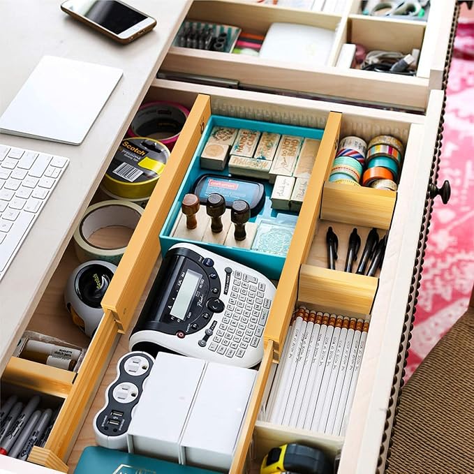 Bamboo Drawer Dividers Organizers, Drawer Separators Splitter,17-22 inches Long Adjustable Spring-loaded Organizer for Large Utensil, Clothes, Tools Drawers(yellow) - Image 4