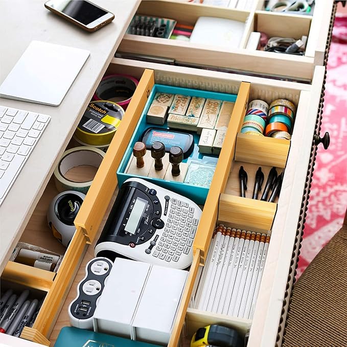 Bamboo Drawer Dividers, Expandable Drawer Separators Splitter, 17-22 inches Adjustable Spring-loaded Organizer for Large Utensil, Clothes, Tools Drawers, 6 Pack Dividers + 4 Pack Baffle - Image 7