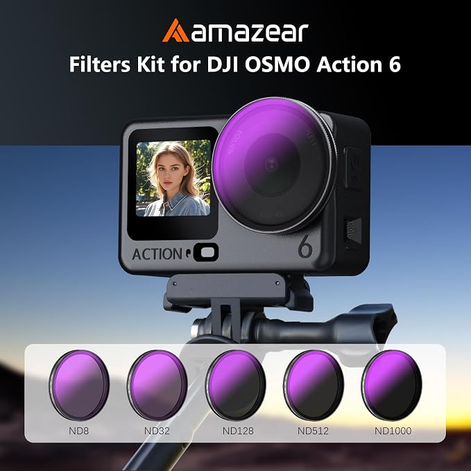 AMAZEAR ND Filters Kit for DJI OSMO Action 6 Accessories (5 Pack), Action6 ND8 ND32 ND128 ND512 ND1000 Optical Glass Pro Camera Lens Filters for Cinematic Motion Blur and Light Reduction - Image 2