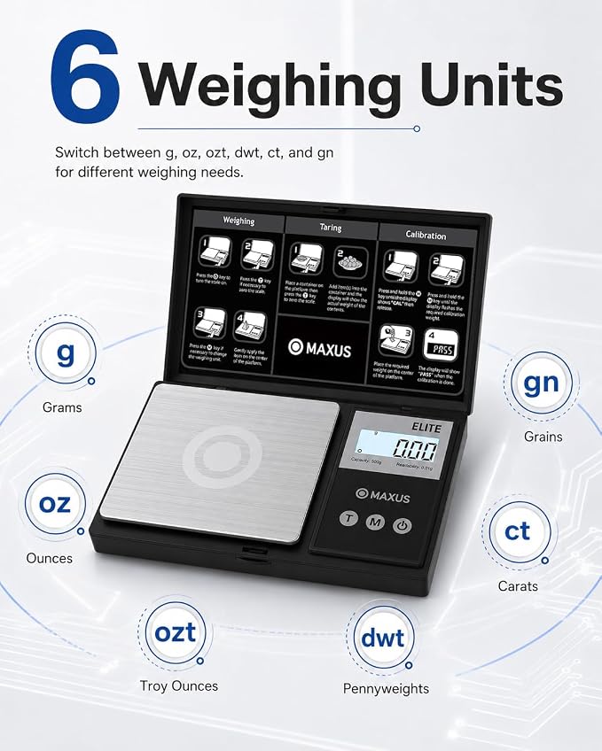 Digital Pocket Gram Scale 500g x 0.01g High Precision with Tray | Weighs Small Food, Jewelry, Ounces, Grains, LCD Display, Tare Function - Image 4