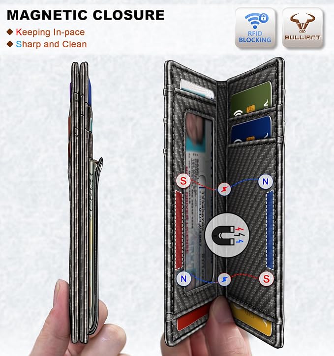 BULLIANT Magnetic Slim Leather Pocket Wallet Money Clip For Men 12Cards | RFID Blocking | Easy Access | Gift Boxed - Image 3