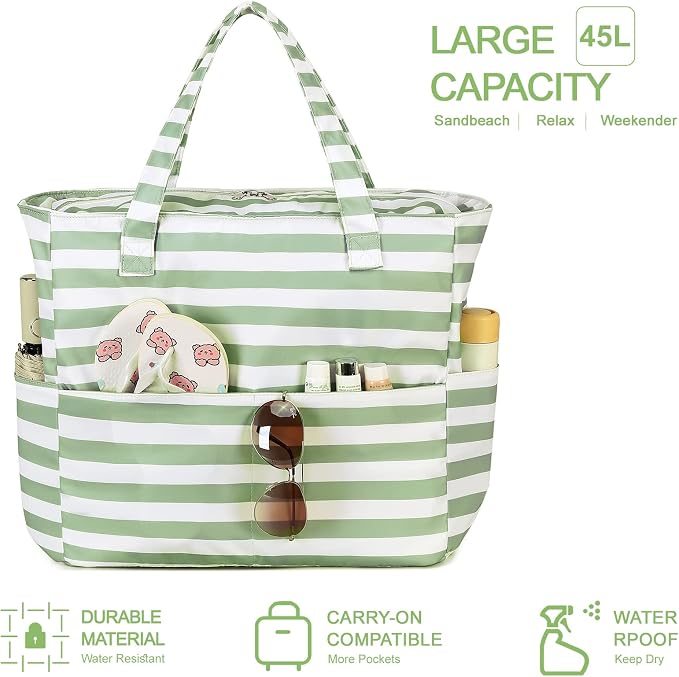 LEDAOU Beach Bag Waterproof Sandproof Women Beach Tote Pool Bag with Zipper for Swim Gym Grocery Travel with Wet Pocket | Sandproof - Image 9