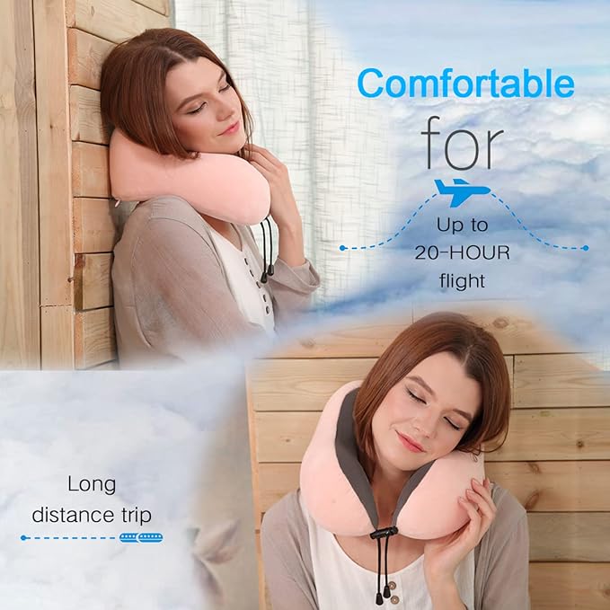 TALLGO Travel Pillow, Best Memory Foam Neck Pillow Head Support Soft Pillow for Sleeping Rest, Airplane Car & Home Use (Pink) - Image 2
