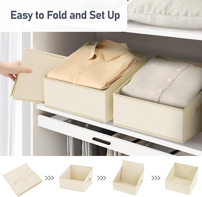 DIMJ Closet Storage Bins 8 Pack - Fabric Trapezoid Closet Organizer Bin, Foldable Storage Baskets for Shelves, Closet Shelf Organizer, Clothing Storage Box for Toys, Books, Towel, Clothes - Image 4