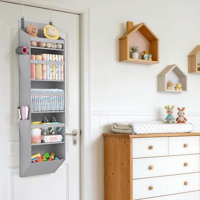 Lifewit 1 Pack Over the Door Organizer, Clear Window Hanging Storage with 4 Side Pockets, Anti Tilt 40 lbs Load Behind Door for Pantry, Nursery, Bathroom, Bedroom, Dorm, 5 Section, Gray - Image 9