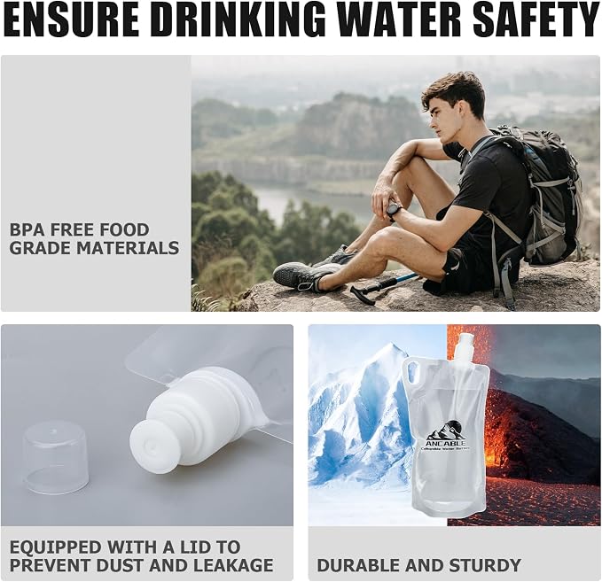 Ancable 1L Hiking Collapsible Water Bottles, 6-Pack 33OZ BPA-Free Foldable Backpacking Water Bottle for Travel Camping Hiking - Image 4