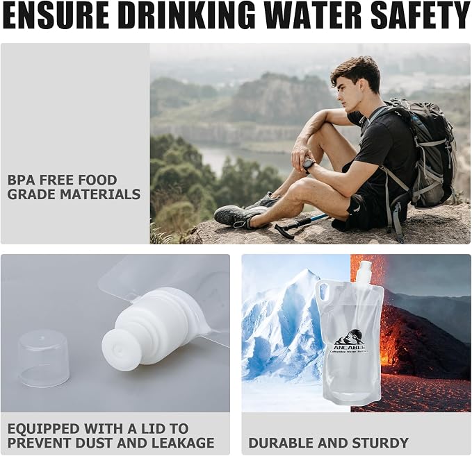 Ancable 33oz Collapsible Water Bottles, 6-Pack Reusable Travel Foldable Water Bottles for Hiking Camping Running Bike, BPA-Free Water Bottle - Image 4