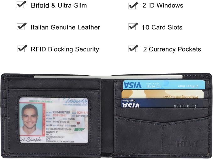 HIMI Wallet for Men-Genuine Leather RFID Blocking Bifold Stylish Wallet With 2 ID Window - Image 3